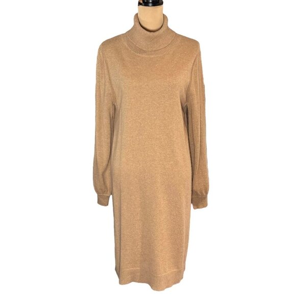 Margaret O'Leary Sweater Dress Sz.M Camel Cashmere Blend Staple Quiet Luxury - Picture 2 of 11